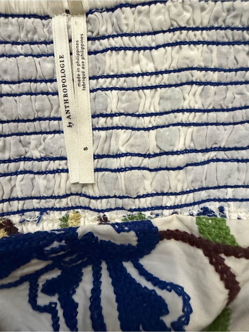 Anthropologie White Mini Dress with Blue Floral Embroidery - Picture 6 of 8